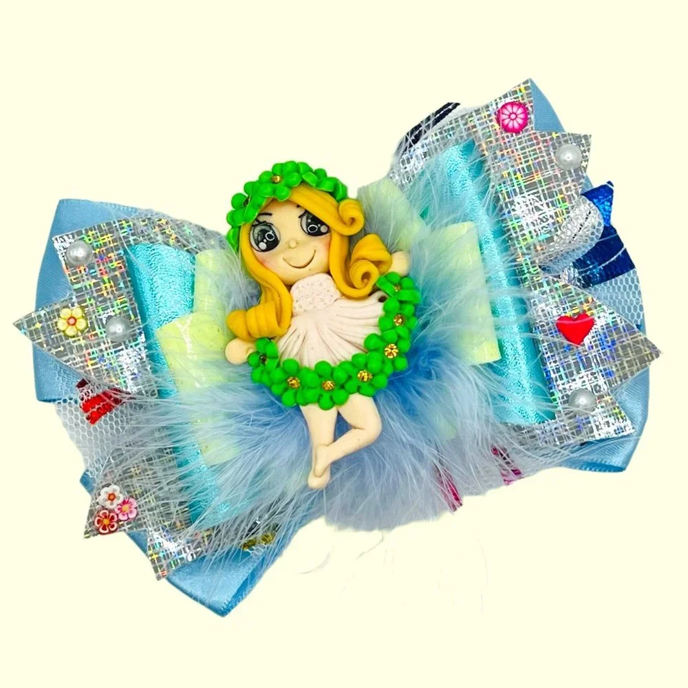 Flower Spring Hair Bow Clip With Clay Doll for Girls & Baby